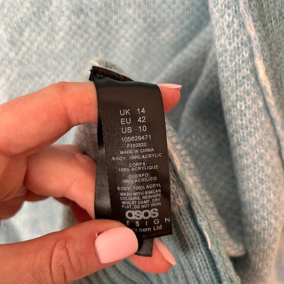 NWOT ASOS Design Swirl Pattern Button Front Cropped Blue Cardigan Size 10 Medium - Picture 8 of 8